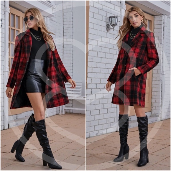 Classic Plaid Double Breasted Pockets jacket Coat - Picture 3 of 3